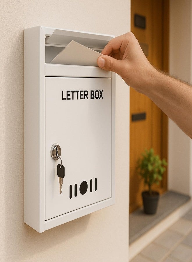 HOMIFLY Wall Mount A4 Size Letter Box/Mail Box/Suggestion Box/Complaint Box for Office/Post Box for Home gate with Clear Window View & Secure Key Lock - (Ivory) - Image 1