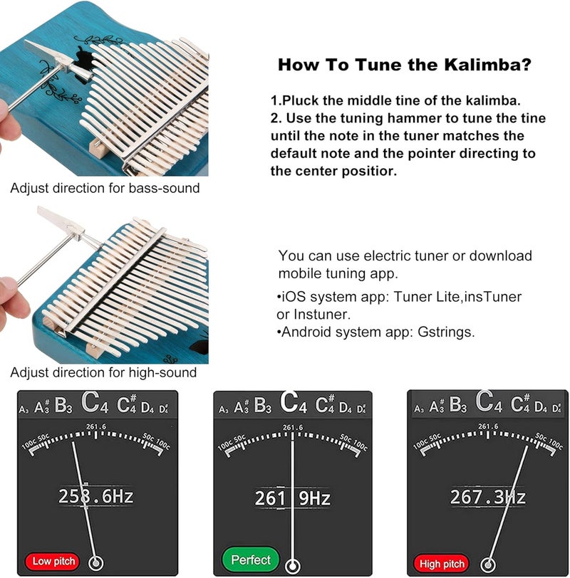 Lemfema Kalimba 21 Keys, Portable Kalimba Thumb Piano, Finger Piano Kalimba 21 Keys, Thumb Piano for Adults Beginners(Blue) - Image 4