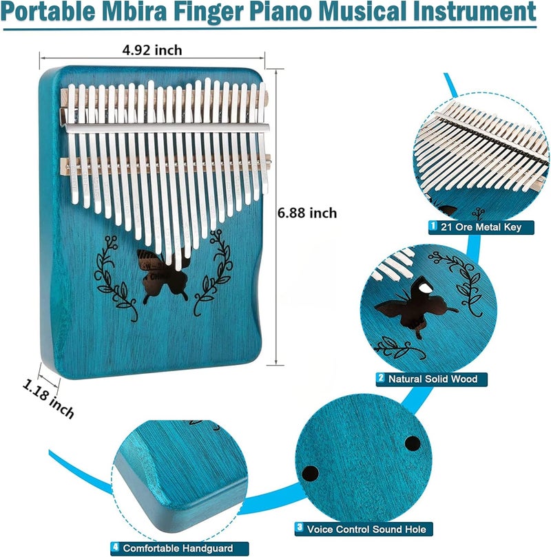 Lemfema Kalimba 21 Keys, Portable Kalimba Thumb Piano, Finger Piano Kalimba 21 Keys, Thumb Piano for Adults Beginners(Blue) - Image 3