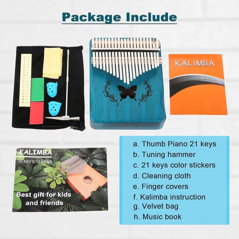 Lemfema Kalimba 21 Keys, Portable Kalimba Thumb Piano, Finger Piano Kalimba 21 Keys, Thumb Piano for Adults Beginners(Blue) - Image 5