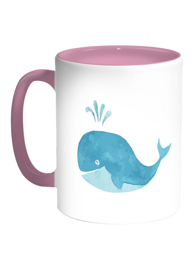 RKN Whale Printed Coffee Mug White/Pink 11ounce - Image 1