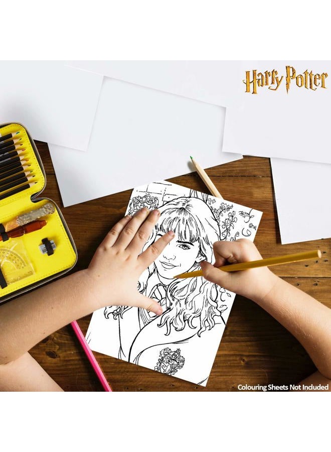 HARRY POTTER Children's Pencil Case Filled with Compartment, Coloured Pencils, Colouring Pens, School Supplies, Back to School Gift, Black/yellow, 27 Unité (Lot de 1), Modern - Image 4