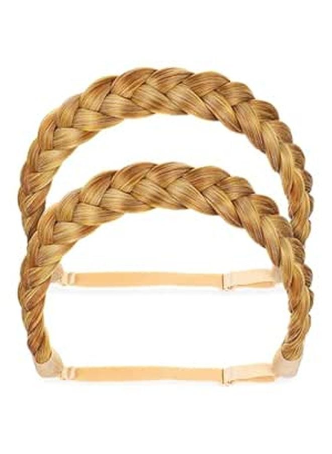 2pcs Elastic Synthetic Hair Braided Headband For Women Daily And Spa Use Black - Image 1
