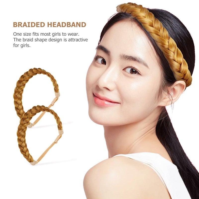 2pcs Elastic Synthetic Hair Braided Headband For Women Daily And Spa Use Black - Image 4
