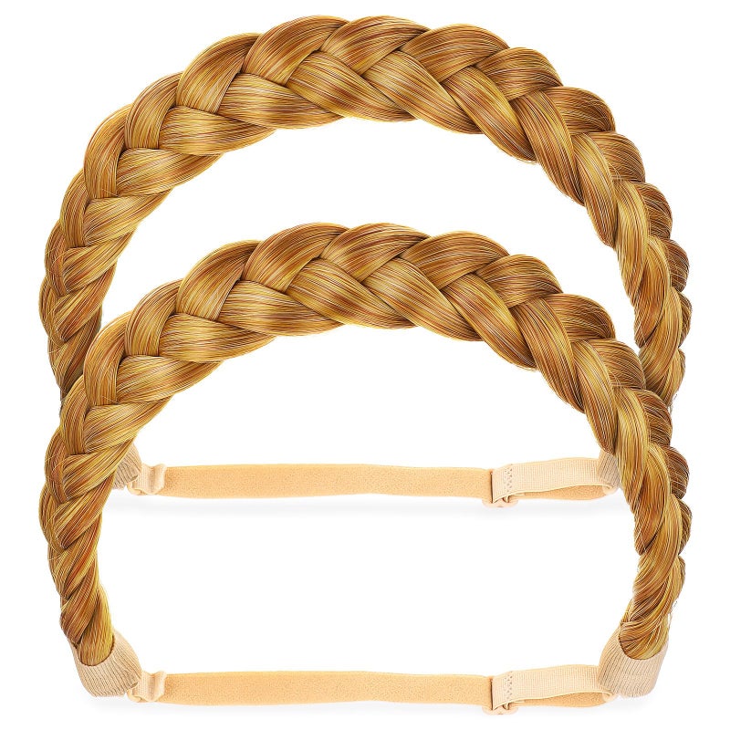 2pcs Elastic Synthetic Hair Braided Headband For Women Daily And Spa Use Black - Image 2