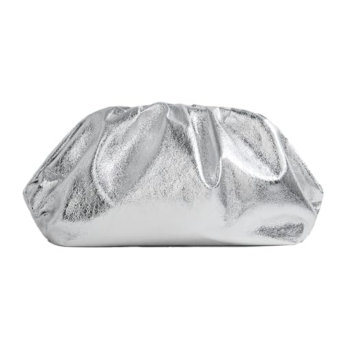 PHILOMENA Dressy Vegan Leather Clutch Purse for Women, Soft Pleated PU Evening Purse for Weddings, Proms (Silver) - Image 1