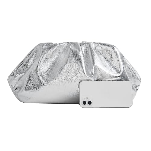PHILOMENA Dressy Vegan Leather Clutch Purse for Women, Soft Pleated PU Evening Purse for Weddings, Proms (Silver) - Image 4