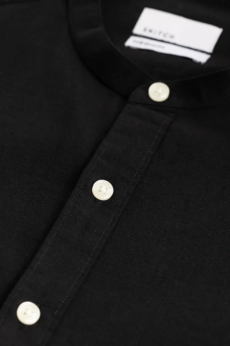 SNITCH Black Solid Long Sleeve Slim Fit Shirt