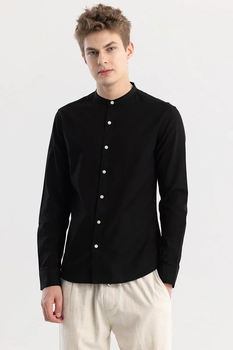 SNITCH Black Solid Long Sleeve Slim Fit Shirt