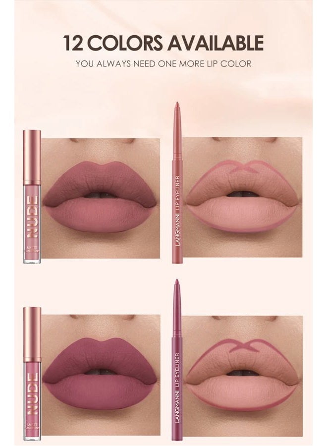 URQT 12pcs Lip Liner and Lipstick Set, 6 Velvety Matte Liquid Lipsticks + 6 Matching Smooth Lip Liner One Step Lips Long Lasting Waterproof Makeup Kits Gift Set - Image 3