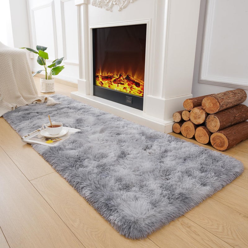 Chicrug Cute Fluffy Area Rug for Girls Bedroom, 2x6 Feet Fluffy Kids Rug for Room Decor, Shag Soft Dorm Playroom Rug, Bedside Rugs for Baby Nursery Room, Grey - Image 3