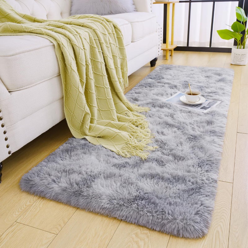 Chicrug Cute Fluffy Area Rug for Girls Bedroom, 2x6 Feet Fluffy Kids Rug for Room Decor, Shag Soft Dorm Playroom Rug, Bedside Rugs for Baby Nursery Room, Grey - Image 4