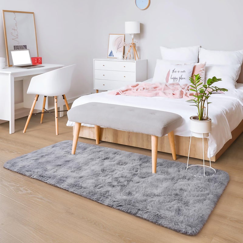 Chicrug Cute Fluffy Area Rug for Girls Bedroom, 2x6 Feet Fluffy Kids Rug for Room Decor, Shag Soft Dorm Playroom Rug, Bedside Rugs for Baby Nursery Room, Grey - Image 5