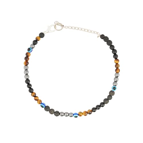 GEMSMANTRA Tiger Eye, Pyrite, Evil Eye & Lava Crystal Anklet for Women | Stylish Nazariya Beads Payal | Unique Gift for Wife, Girlfriend, Sister, Ladies - Image 1