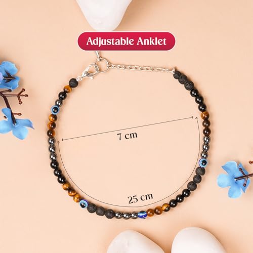 GEMSMANTRA Tiger Eye, Pyrite, Evil Eye & Lava Crystal Anklet for Women | Stylish Nazariya Beads Payal | Unique Gift for Wife, Girlfriend, Sister, Ladies - Image 3
