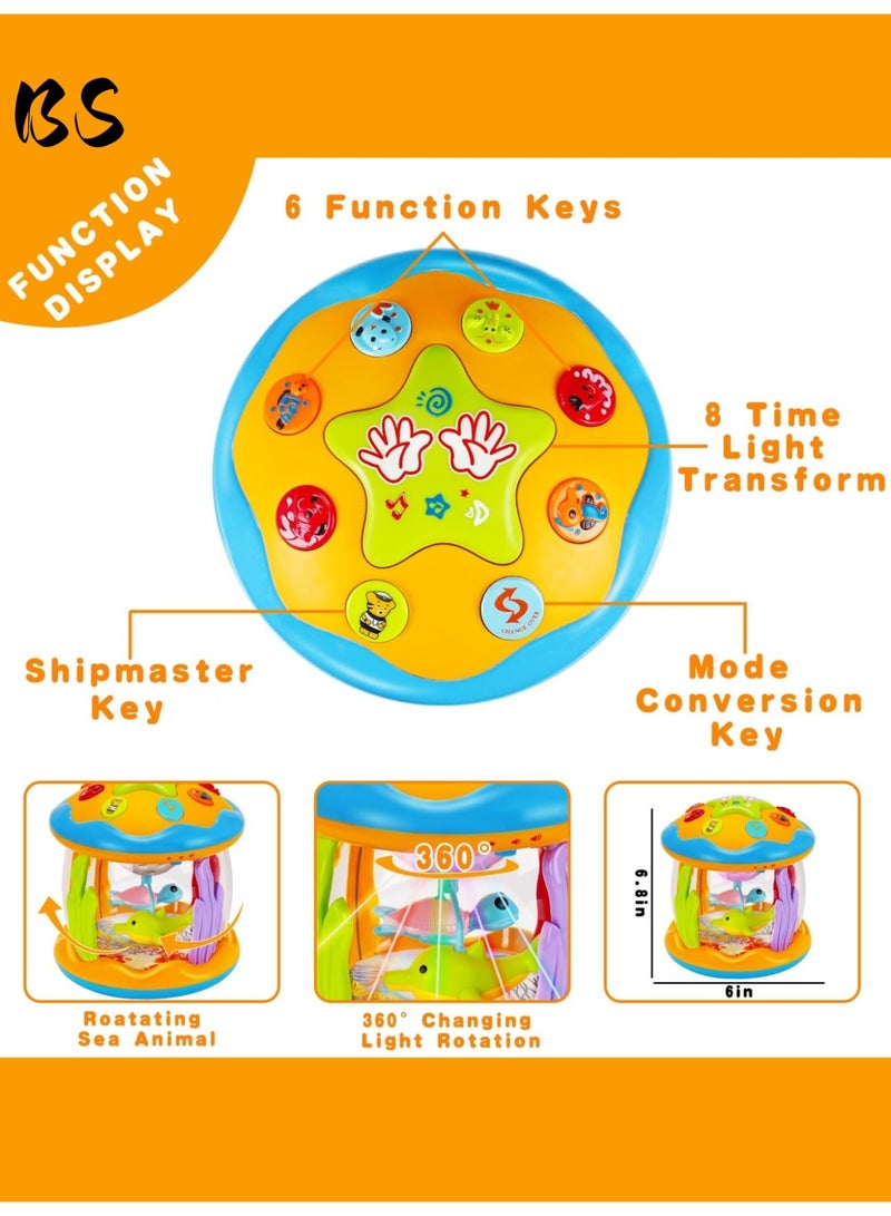 بي إس ألعاب موسيقية دوارة مضيئة للأطفال على شكل محيط | ألعاب تعليمية موسيقية للأطفال | للأولاد والبنات من عمر سنة فما فوق | ألعاب وقت الاستلقاء على البطن، هدايا للأطفال - Image 2