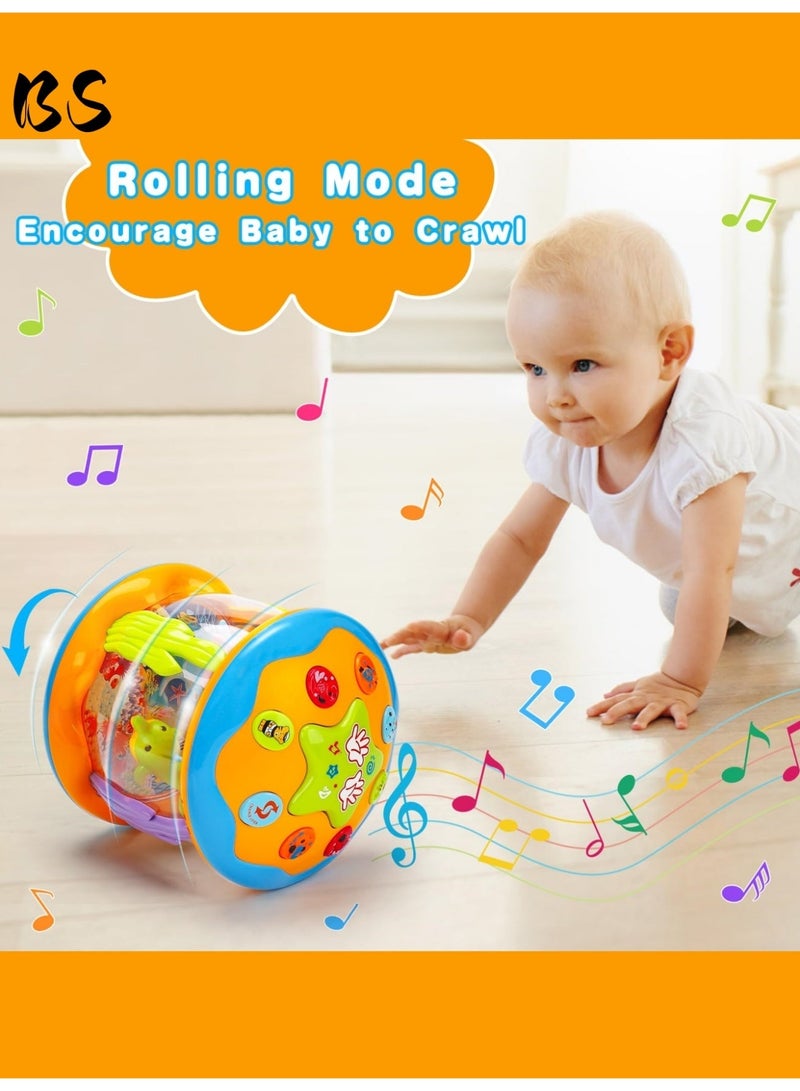 بي إس ألعاب موسيقية دوارة مضيئة للأطفال على شكل محيط | ألعاب تعليمية موسيقية للأطفال | للأولاد والبنات من عمر سنة فما فوق | ألعاب وقت الاستلقاء على البطن، هدايا للأطفال - Image 3