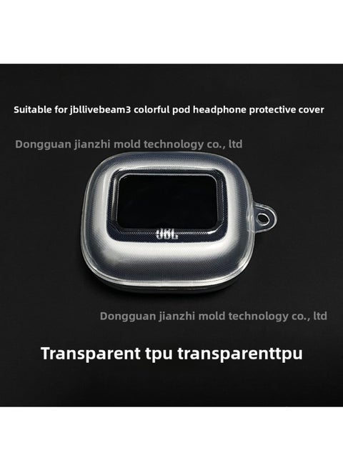 Suitable For JBL LIVE BEAM 3 Colorful Pod Earphone Protective Cover TPU Transparent Shell Explosion-proof Tempered Film-Colour:Tpu Transparent Split-Model:Beam 3 Colorful Pod