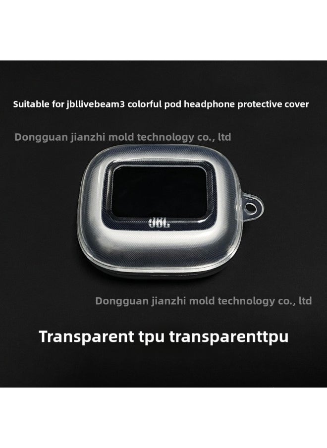 Suitable For JBL LIVE BEAM 3 Colorful Pod Earphone Protective Cover TPU Transparent Shell Explosion-proof Tempered Film-Colour:Tpu Transparent Split-Model:Beam 3 Colorful Pod