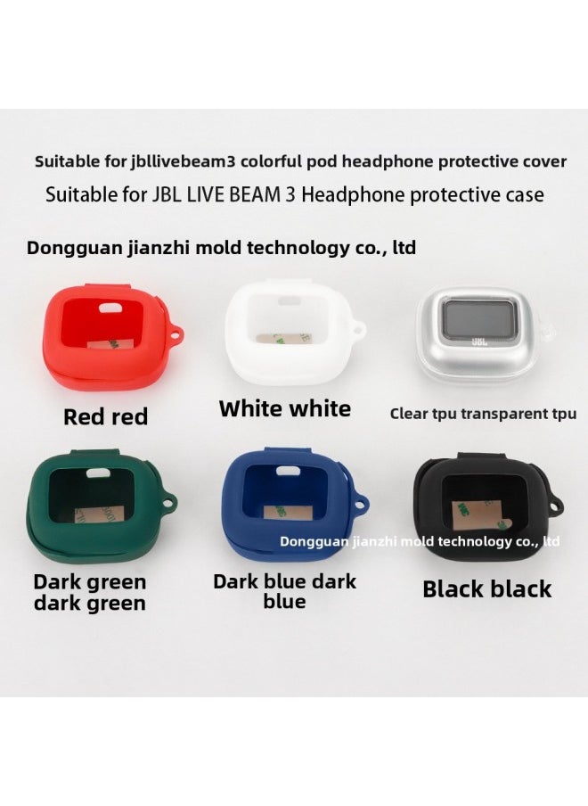 Suitable For JBL LIVE BEAM 3 Colorful Pod Earphone Protective Cover TPU Transparent Shell Explosion-proof Tempered Film-Colour:Tpu Transparent Split-Model:Beam 3 Colorful Pod