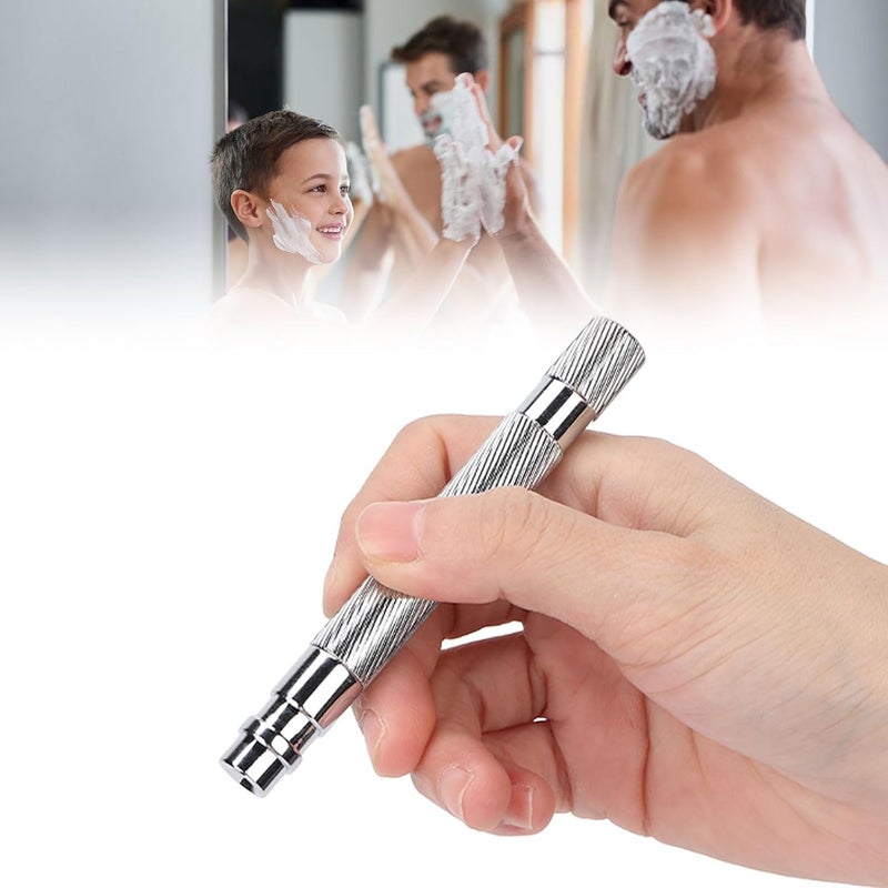Betued Manual Razor Handle Safety Shaving Razor Handle Safety Mens Razor Handle Safety Razor Handle Metal Replacement Retro Shaver Handle Metal Handle for Razor Mens Razors for Shaving Silver