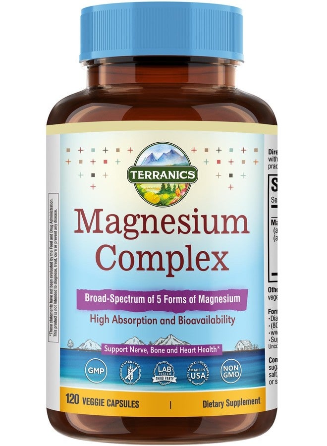 Terranics 5-in-1 Magnesium Complex Supplement 500mg - 5 Forms High Absorption Magnesium Glycinate Citrate Malate Aspartate Gluconate for Sleep Heart Health - Non-GMO 120 Vegan Capsules - Image 1
