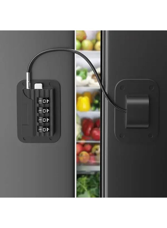 Black Refrigerator Cabinet Door Locks Password Secure Steel Cable No Holes - Image 3