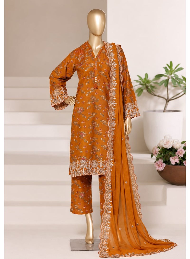 Women's Mustard Floral Printed 3-Piece Salwar Suit Set with Chiffon Dupatta
