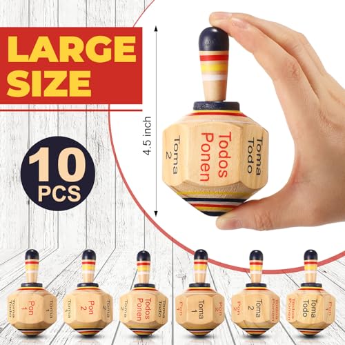 Poen 5 Pieces Large Wooden Toma Todo Bulk 45 inch Classic Mexican Wood Spinning Top Game for Kids and Adults Pirinola Toma Todo Party for Mexican Fiesta Party Cinco de Mayo Family Game - Image 5
