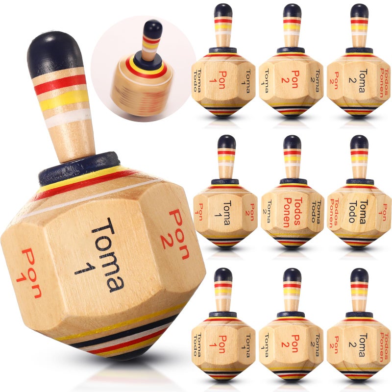Poen 5 Pieces Large Wooden Toma Todo Bulk 45 inch Classic Mexican Wood Spinning Top Game for Kids and Adults Pirinola Toma Todo Party for Mexican Fiesta Party Cinco de Mayo Family Game - Image 3