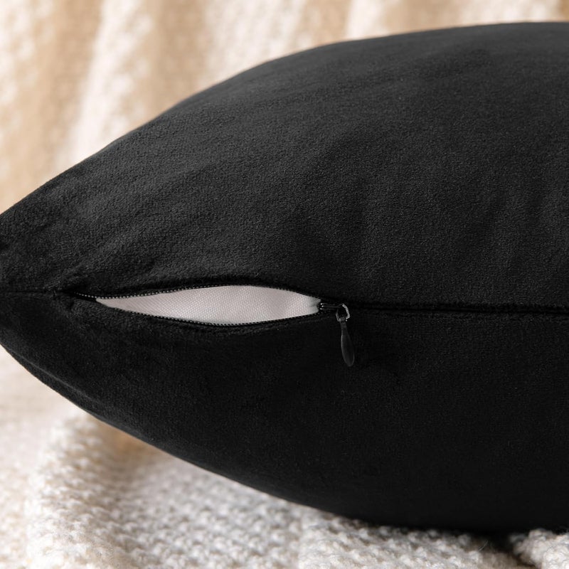 EMEMA Velvet Cushion Cover, Decorative Cushion Cover, Sofa Cushion, Lumbar Cushion, Throw Cushion Cover with Hidden Zip, Bedroom, Sofa, Set of 2, 40 x 60 cm, Black - Image 3