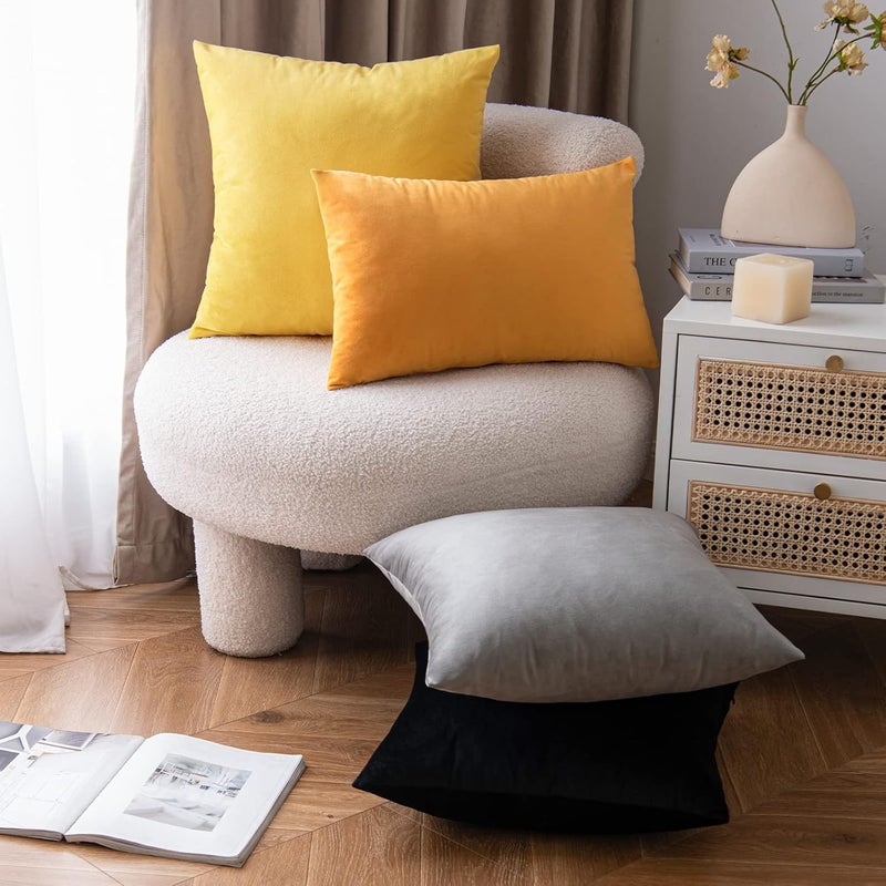 EMEMA Velvet Cushion Cover, Decorative Cushion Cover, Sofa Cushion, Lumbar Cushion, Throw Cushion Cover with Hidden Zip, Bedroom, Sofa, Set of 2, 40 x 60 cm, Black - Image 5