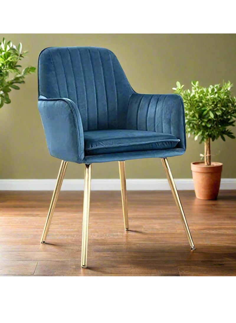 Wooden Twist Wooden Twist Bonzer Velvet Fabric Modern Cafe Dining Chair with Metal Legs - Stylish Seating for Kitchen and Dining Room (Dark Blue)  - Image 1