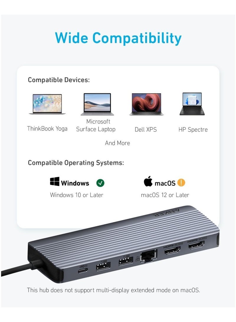 Anker USB C Hub, Triple Display USB-C Hub (14-in-1), 4K@60Hz HDMI with 100W Max Power Delivery, 5 Gbps USB-C and USB-A Data Ports, For Macbook, Lenovo, Dell XPS, HP Laptops, and More - Image 3