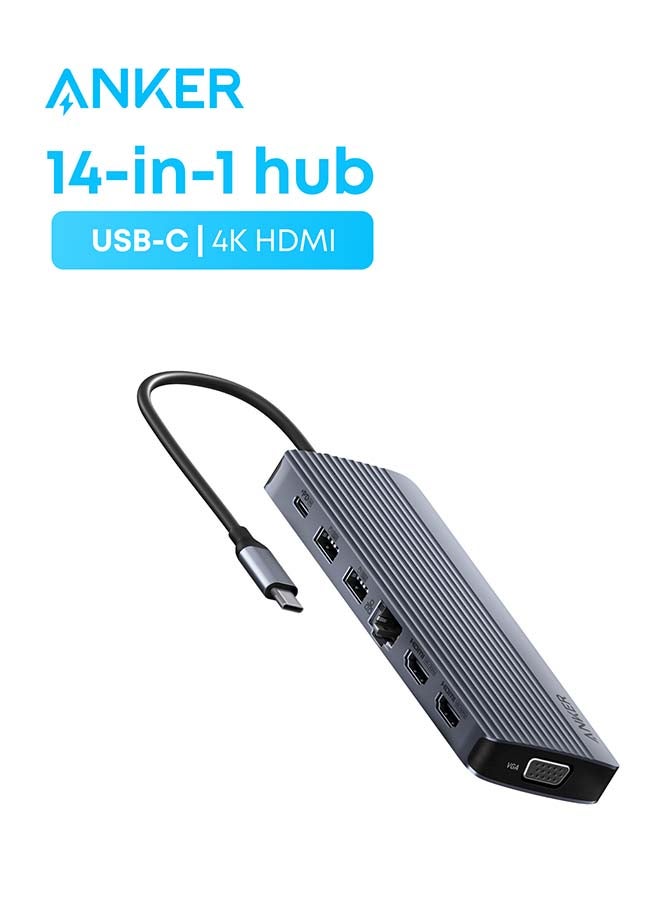 موزع USB-C (14 في 1، شاشة ثلاثية) رمادي - Image 1