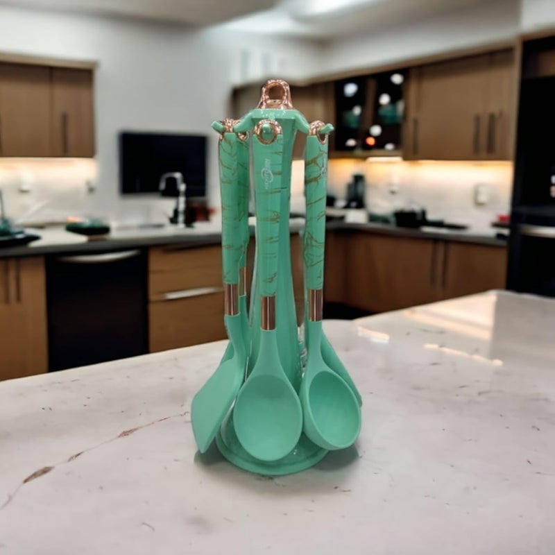Silicone distribution set 6 pieces with high-quality plastic handle + 1 holder - TURQUOISE