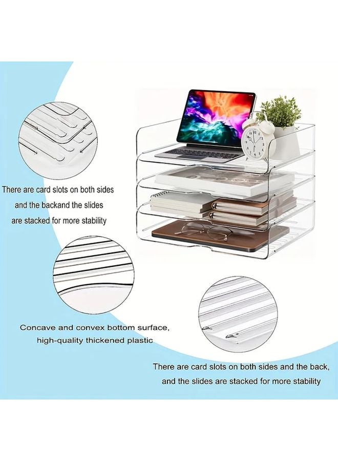 4 قطع منصات تخزين ورق A4 الأكريليكية البيضاء القابلة للتكديس لتنظيم المستندات والمجلدات على المكتب - Image 4