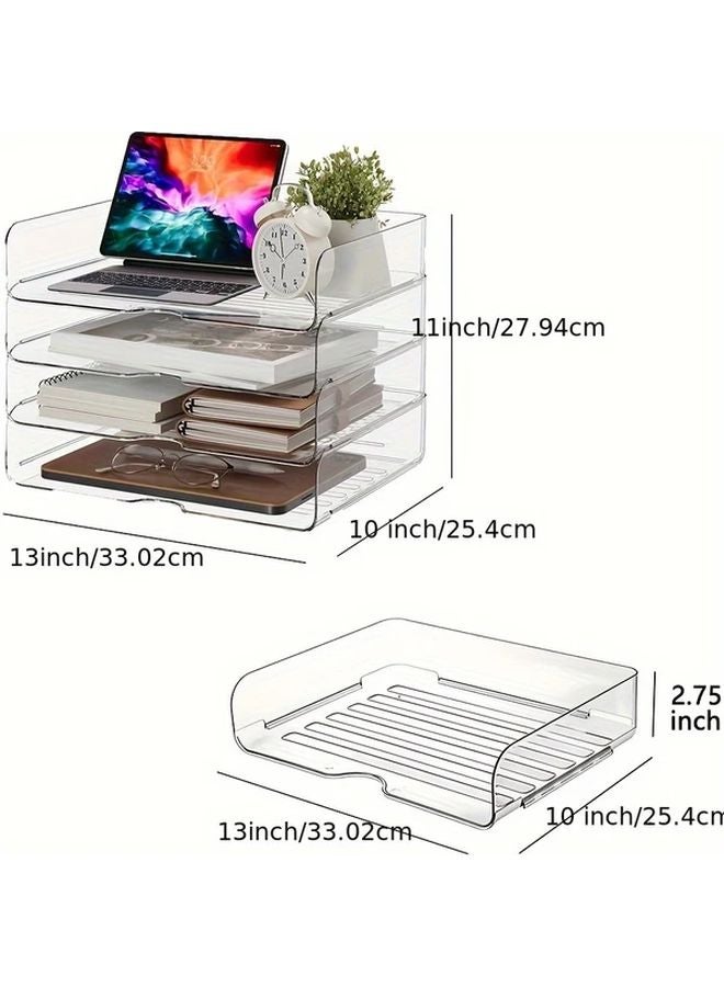 4 قطع منصات تخزين ورق A4 الأكريليكية البيضاء القابلة للتكديس لتنظيم المستندات والمجلدات على المكتب - Image 3