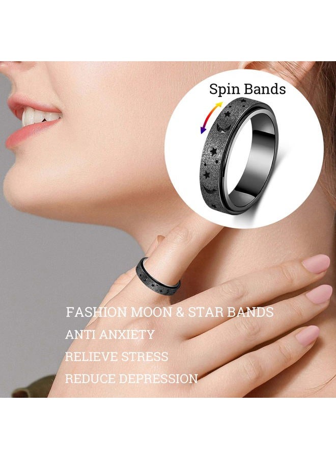 OreilleStar Anxiety Ring for Women Spinner Ring: Fidget Ring Anxiety Relief Items Spinner Rings for Anxiety Fidget Rings for Anxiety for Women Anti Anxiety Fidget Ring Men Teens (Moon Star-Black, 7) - Image 3
