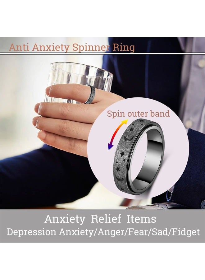 OreilleStar Anxiety Ring for Women Spinner Ring: Fidget Ring Anxiety Relief Items Spinner Rings for Anxiety Fidget Rings for Anxiety for Women Anti Anxiety Fidget Ring Men Teens (Moon Star-Black, 7) - Image 2