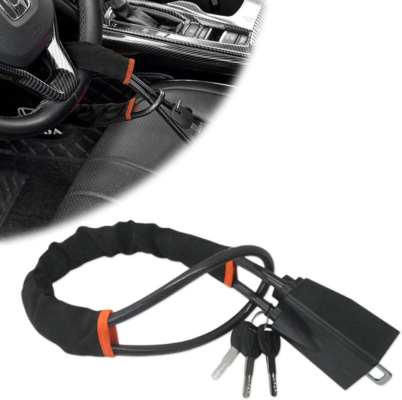 SiHuiTu Steering Wheel Lock with 3 Keys - Anti-Theft Car Security Device with Cut-Resistant Cable - Image 1