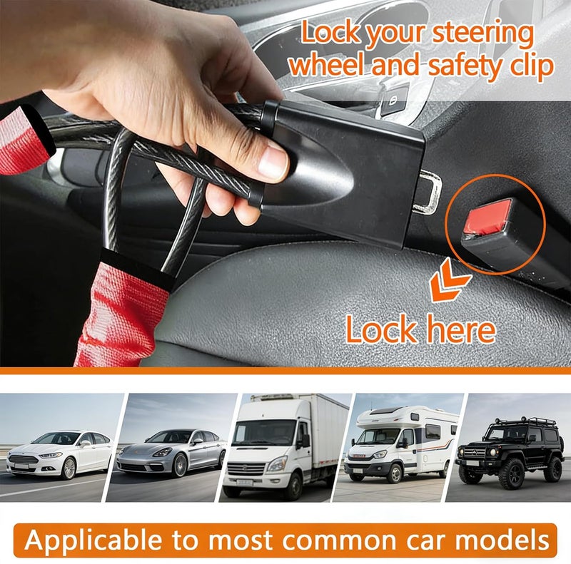 SiHuiTu Steering Wheel Lock with 3 Keys - Anti-Theft Car Security Device with Cut-Resistant Cable - Image 5