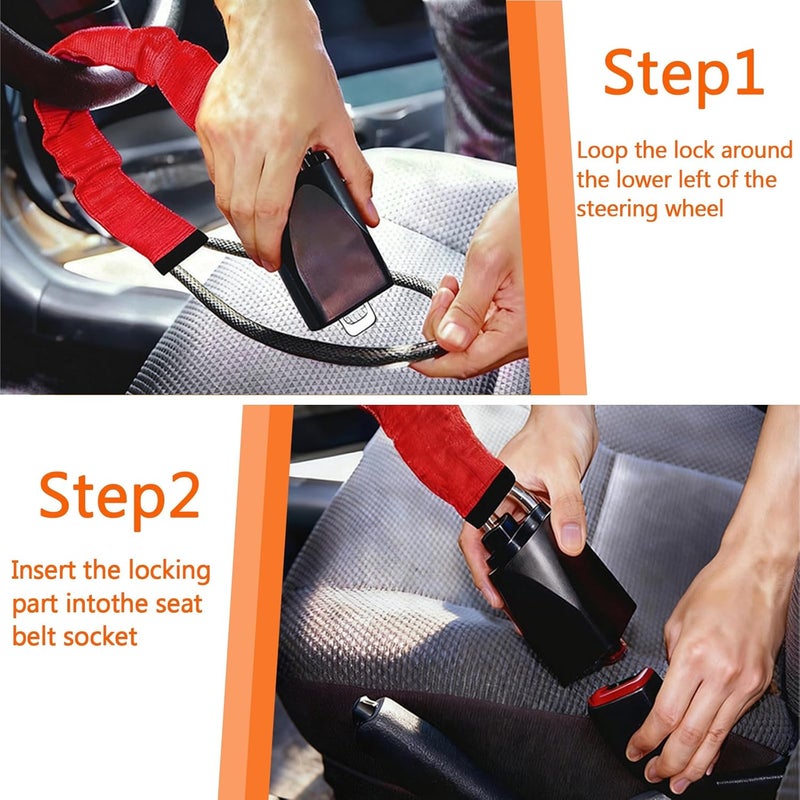 SiHuiTu Steering Wheel Lock with 3 Keys - Anti-Theft Car Security Device with Cut-Resistant Cable - Image 4