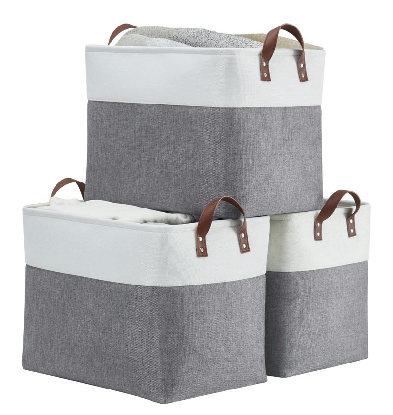 DECOMOMO Fabric Storage Basket Large Closet Storage Bins for Toys Nursery  Laundry Storage Slate Grey  White XXL  3 Pack