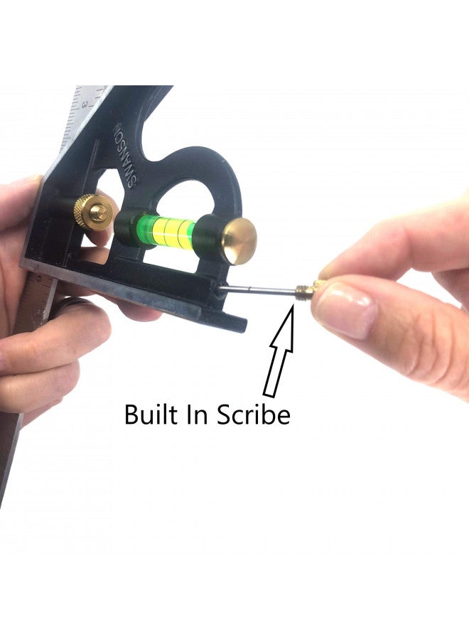 INC Swanson Tool Co TC134 16 inch Combo Square (Cast Zinc Body, Stainless Steel Rule, Inches/Metric Marks and Brass Bolt) - Image 2