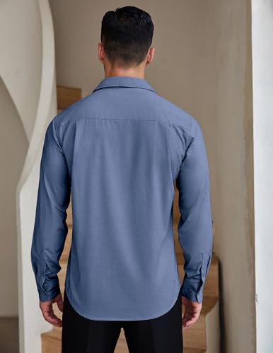 COOFANDY Mens Dress Shirts Wrinkle Free Long Sleeve Button Down Shirts Formal Business Shirt Blue - Image 4