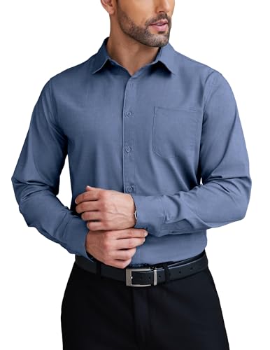 COOFANDY Mens Dress Shirts Wrinkle Free Long Sleeve Button Down Shirts Formal Business Shirt Blue - Image 1
