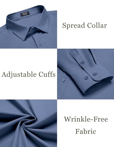 COOFANDY Mens Dress Shirts Wrinkle Free Long Sleeve Button Down Shirts Formal Business Shirt Blue - Image 5