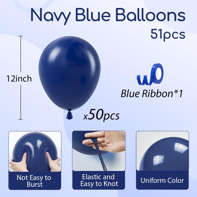 awenztech Navy Blue Balloons 12 inch, Navy Latex Balloons 50pcs Party Balloon for Graduation Wedding Birthday Party Decorations - Image 2