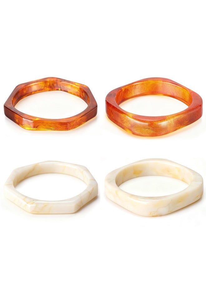 SYGY 4PCS Chunky Acrylic Bangles Bracelets for Women, Geometric Acrylic Resin Wide Thin Bangle Bracelet, Geometric Square Wristbands, Plastic Bracelet for Women - Image 1